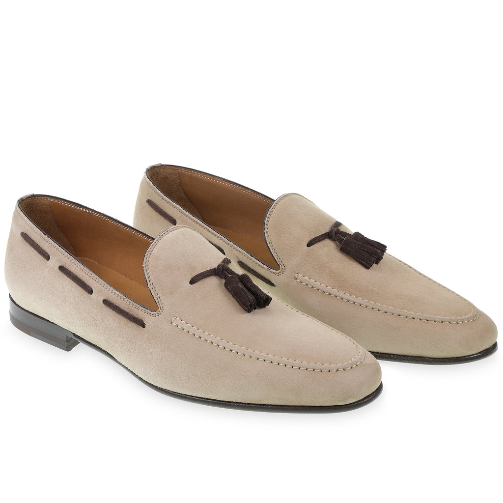 Tassels loafers in beige suede leather by Fratelli Borgioli – handmade