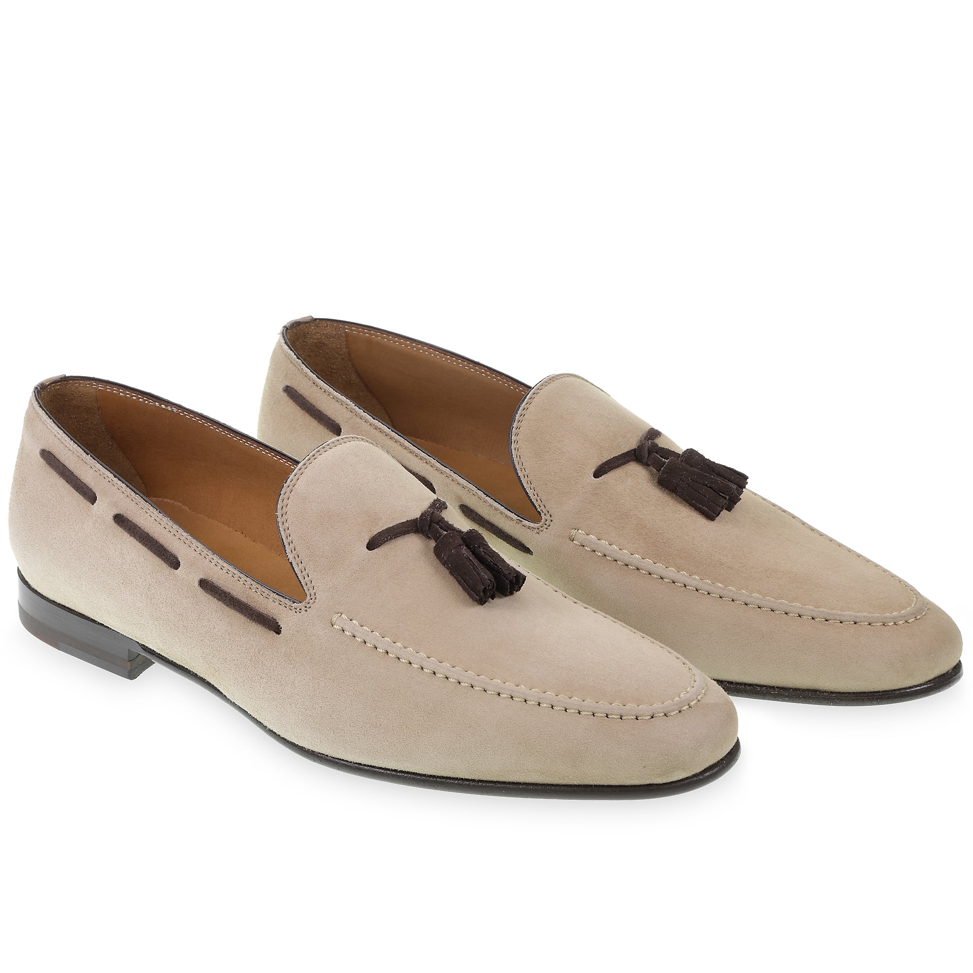 Tassels loafers in beige suede leather by Fratelli Borgioli – handmade