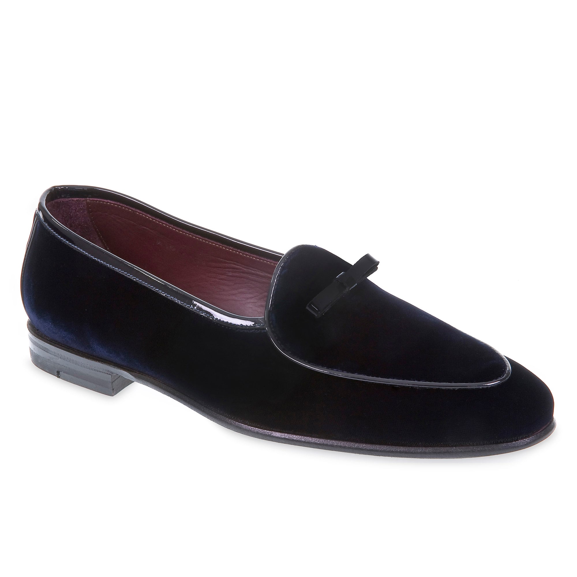 Mocassin belge en velours bleu foncé et cuir verni par Fratelli Borgioli – faits main