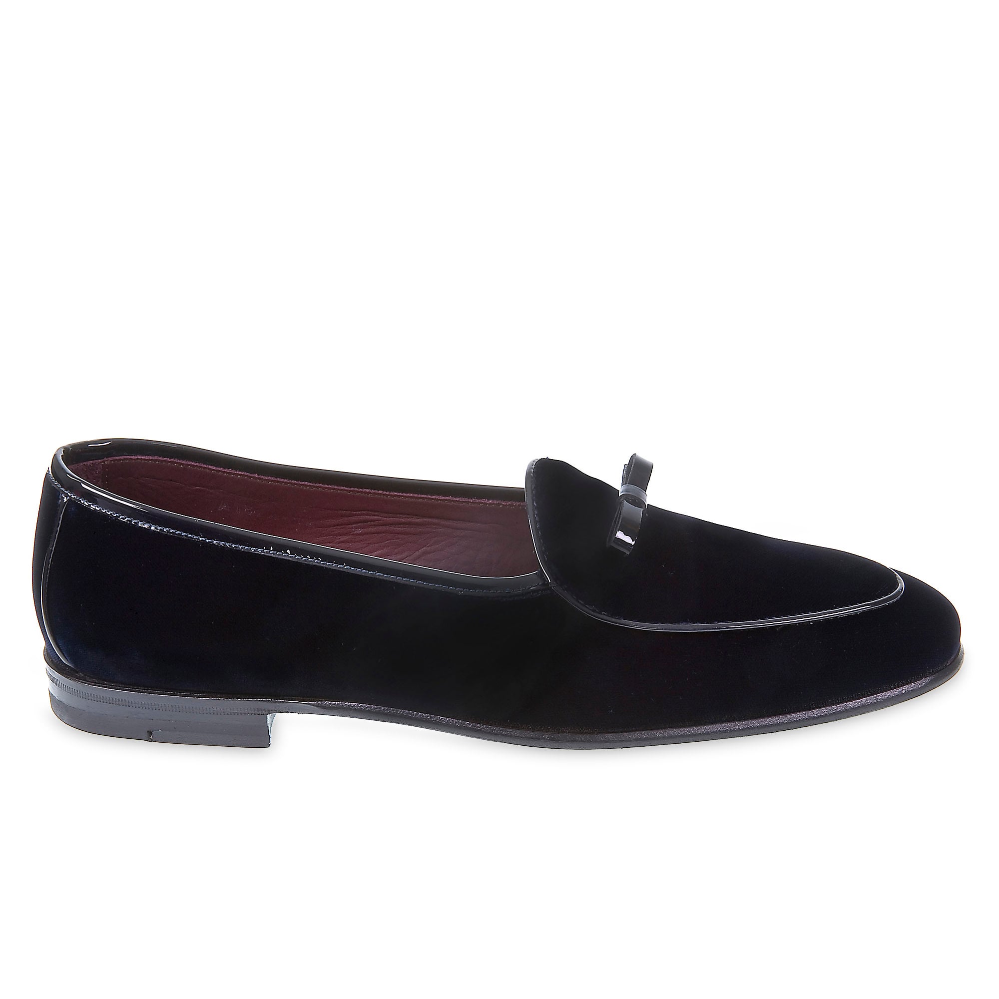 Mocassin belge en velours bleu foncé et cuir verni par Fratelli Borgioli – faits main