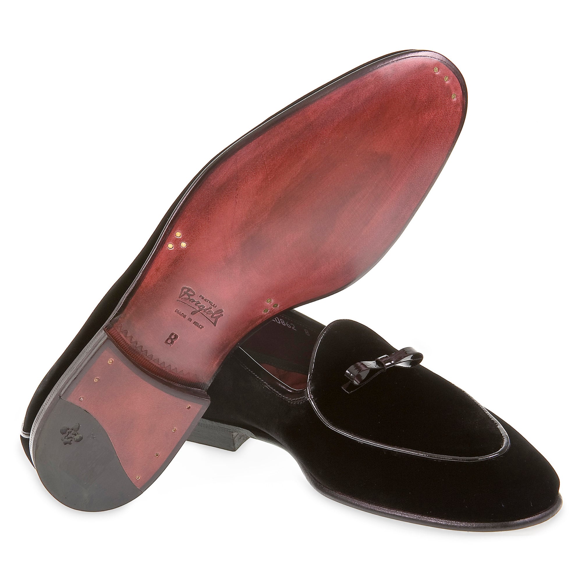 Belgian loafer in black velvet and patent leather by Fratelli Borgioli – handmade