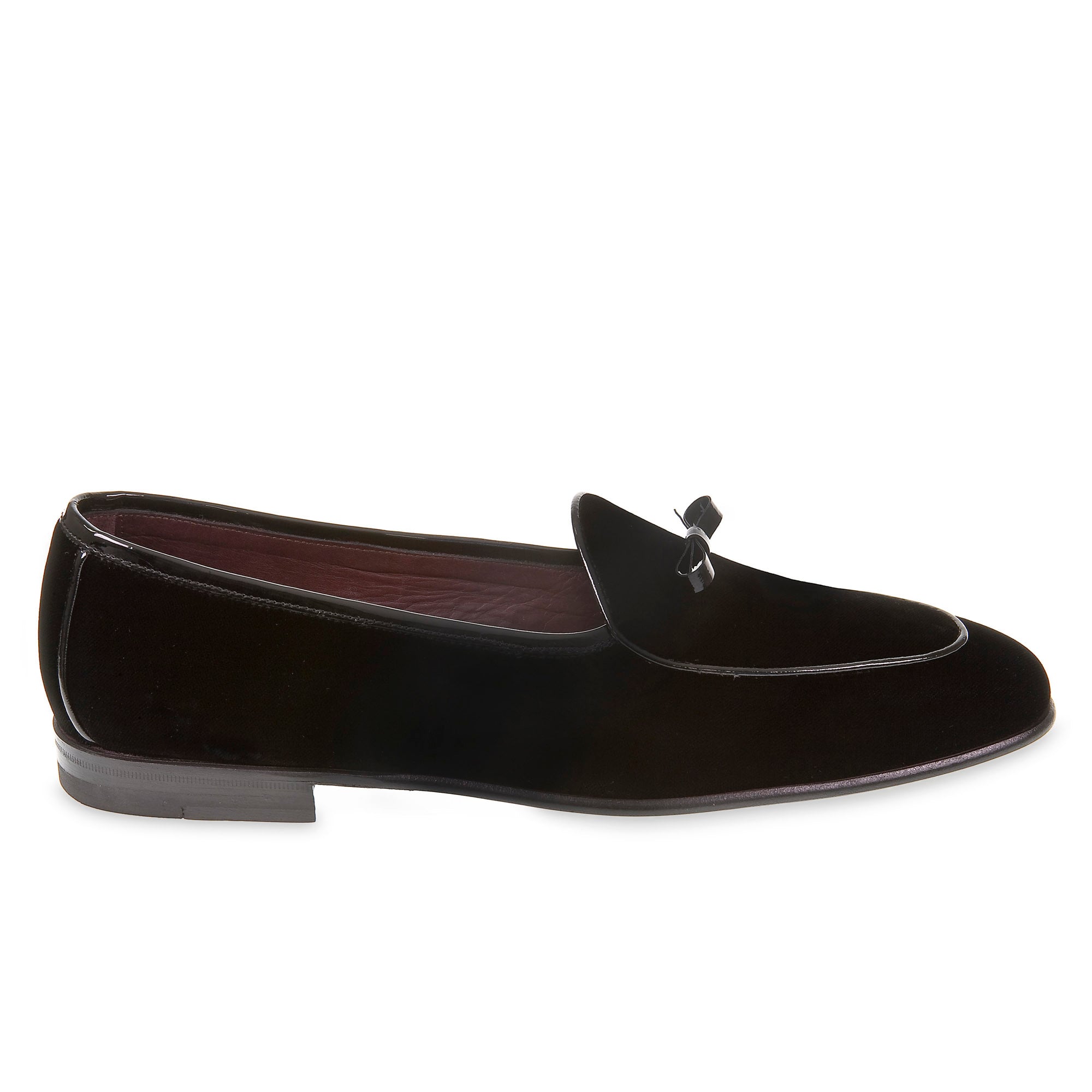 Belgian loafer in black velvet and patent leather by Fratelli Borgioli – handmade