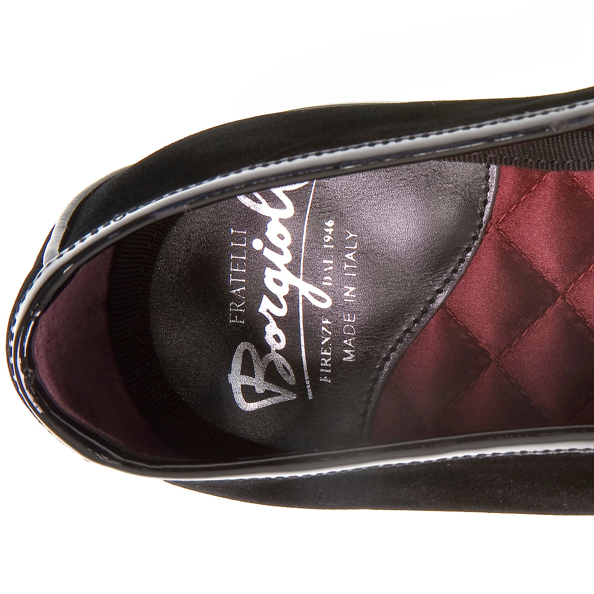 Belgian loafer in black velvet and patent leather by Fratelli Borgioli – handmade