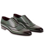 Men's oxford shoes in hand-dyed green leather by Fratelli Borgioli