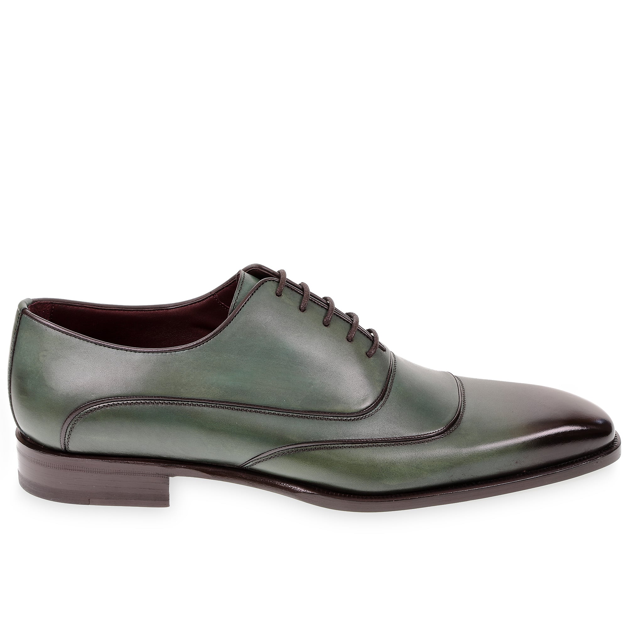 Men's oxford shoes in hand-dyed green leather by Fratelli Borgioli