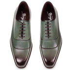 Men's oxford shoes in hand-dyed green leather by Fratelli Borgioli