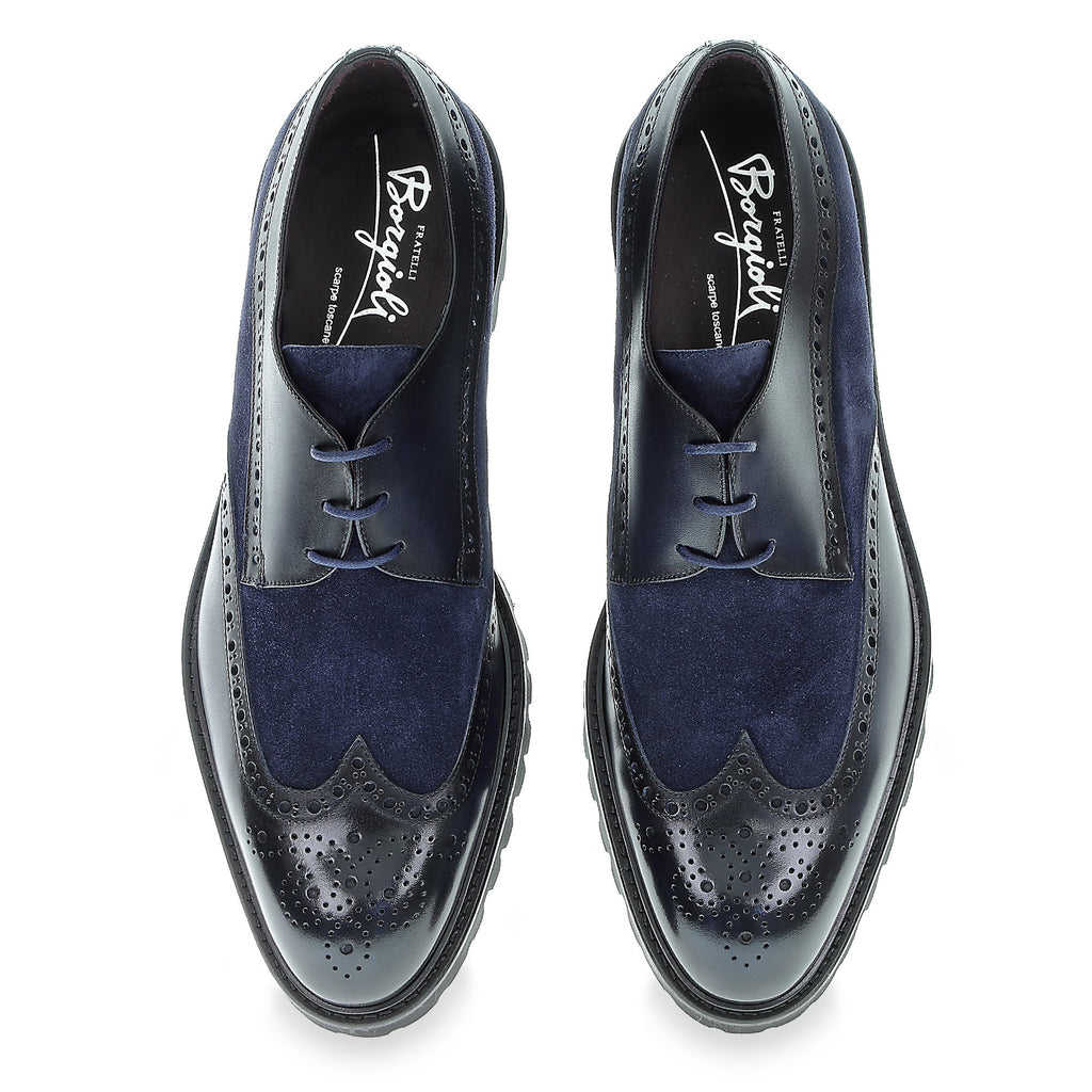 Wingtip derbies in midnight blue leather - Fratelli Borgioli - Italian craftsmanship (handmade)
