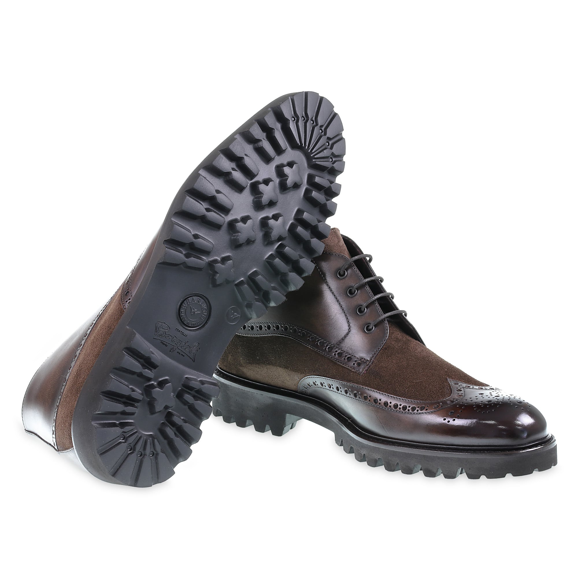 Braune Brogue-Stiefel aus Leder und Wildleder – Fratelli Borgioli – handgefertigt