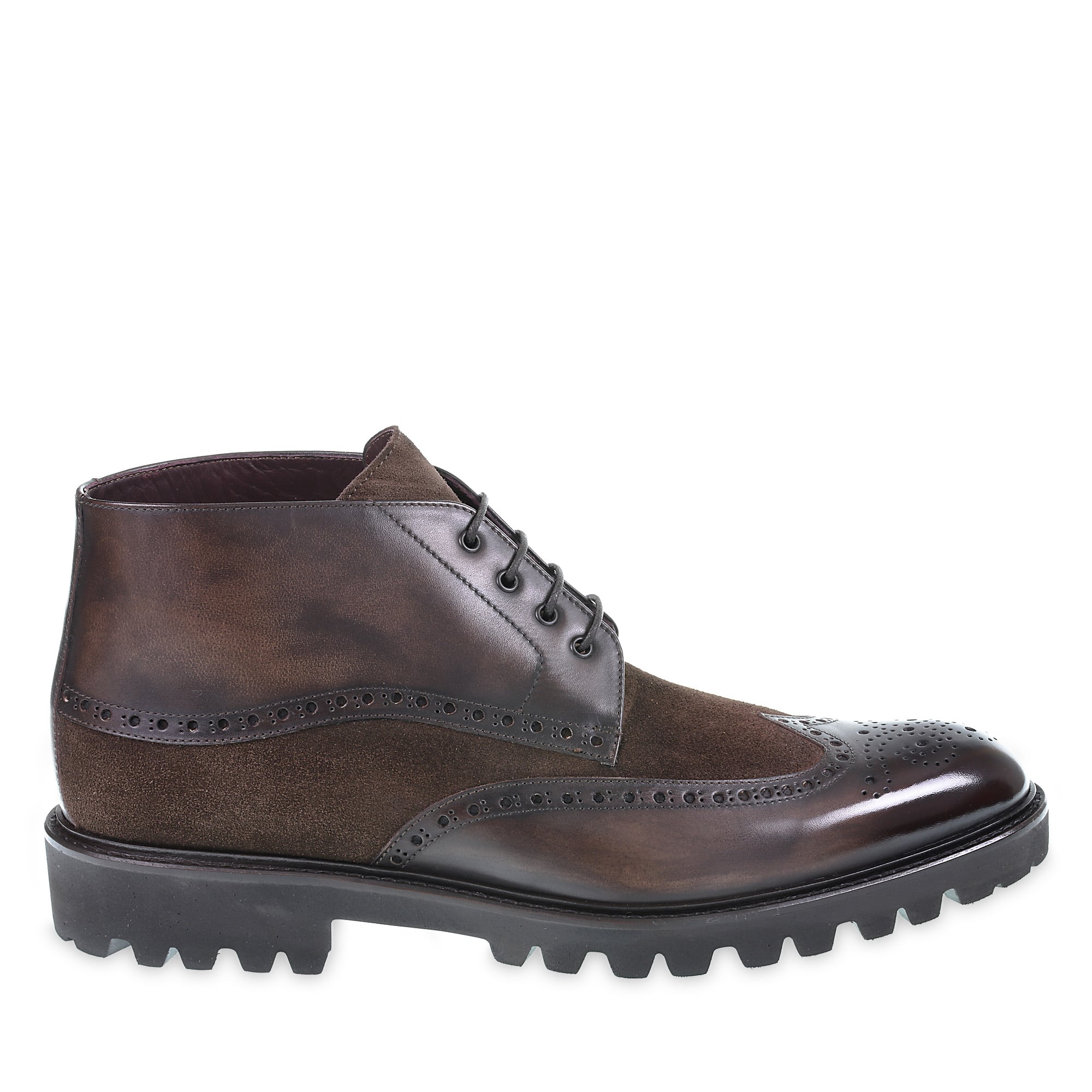 Braune Brogue-Stiefel aus Leder und Wildleder – Fratelli Borgioli – handgefertigt