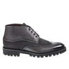 Brogued country style ankle boot in dark gray leather and suede - Fratelli Borgioli (handmade)