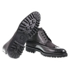 Brogued country style ankle boot in dark gray leather and suede - Fratelli Borgioli (handmade)