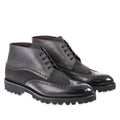 Brogued country style ankle boot in dark gray leather and suede - Fratelli Borgioli (handmade)