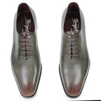 Men's Oxford wholecuts shoes in hand-dyed gray leather with burgundy shades