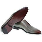 Men's Oxford wholecuts shoes in hand-dyed gray leather with burgundy shades