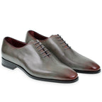 Men's Oxford wholecuts shoes in hand-dyed gray leather with burgundy shades