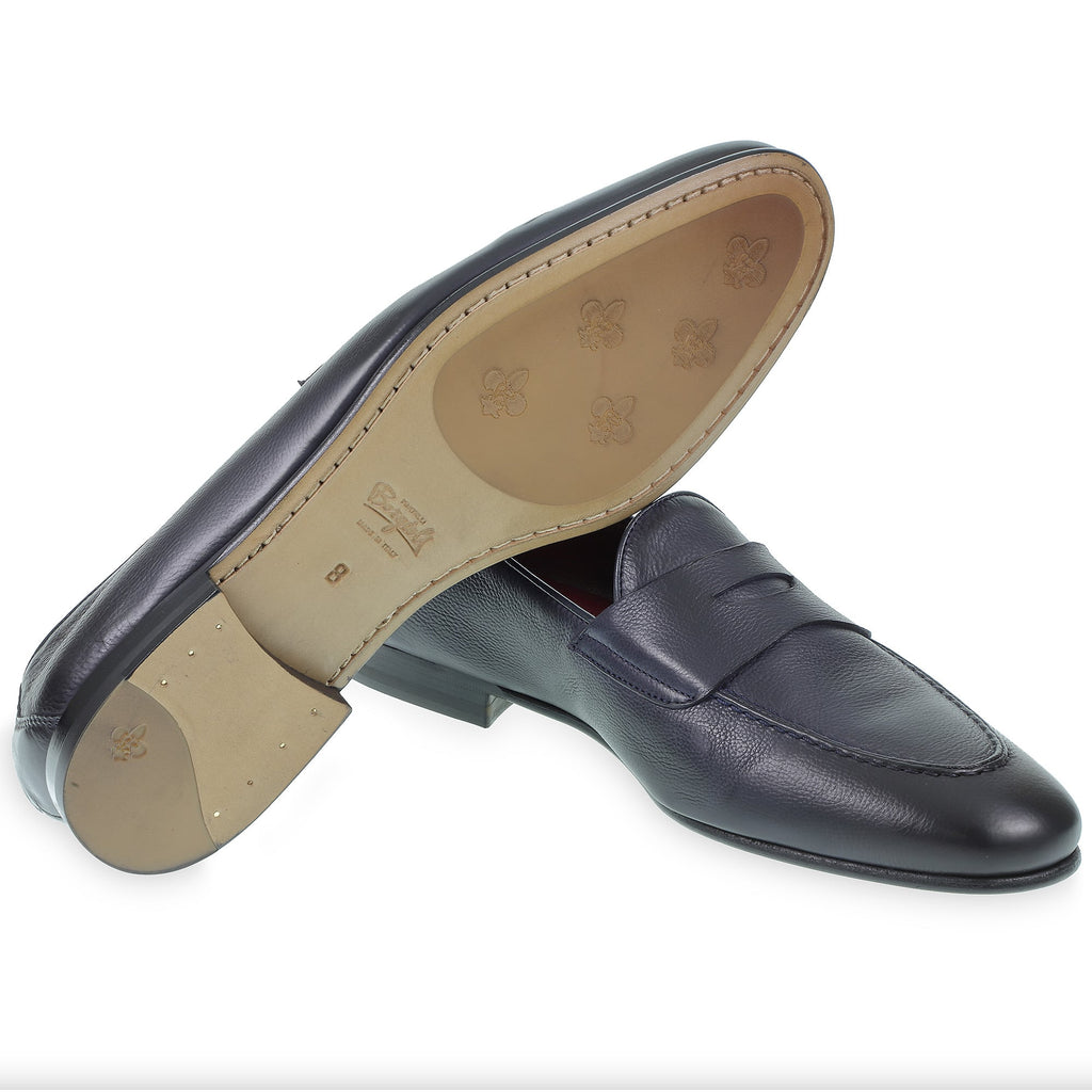 Penny loafer in soft blue calfskin by Fratelli Borgioli – made by hand