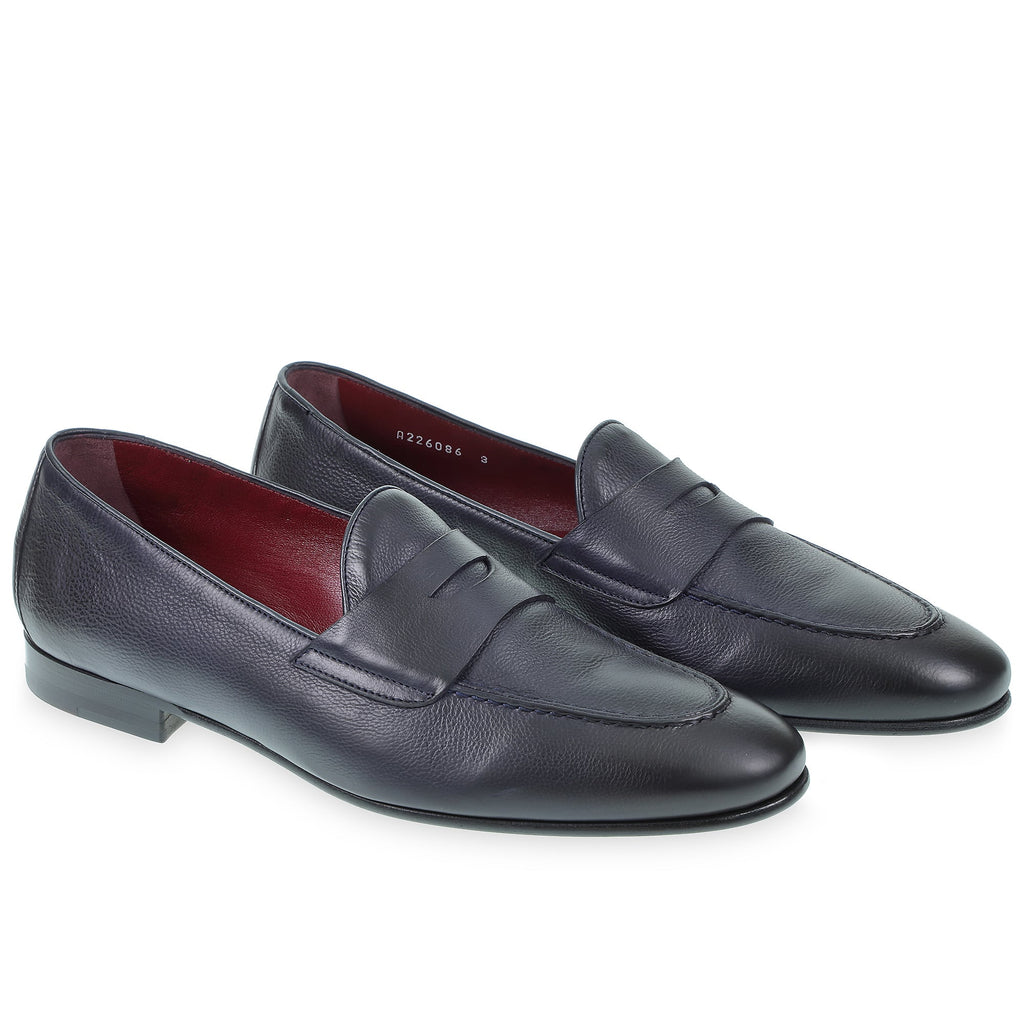 Penny loafer in soft blue calfskin by Fratelli Borgioli – made by hand