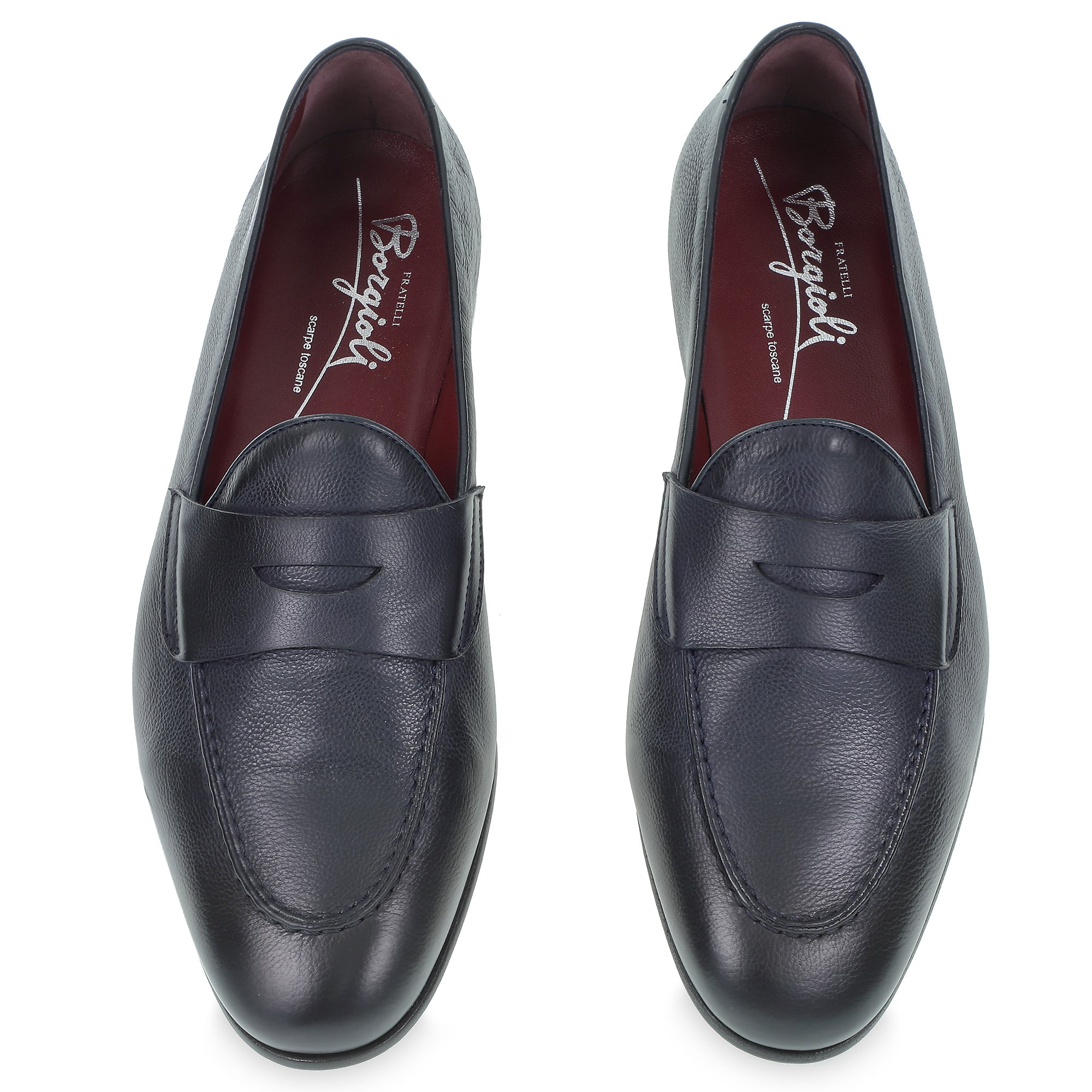 Mocassin Penny en cuir de veau bleu souple par Fratelli Borgioli – faits main