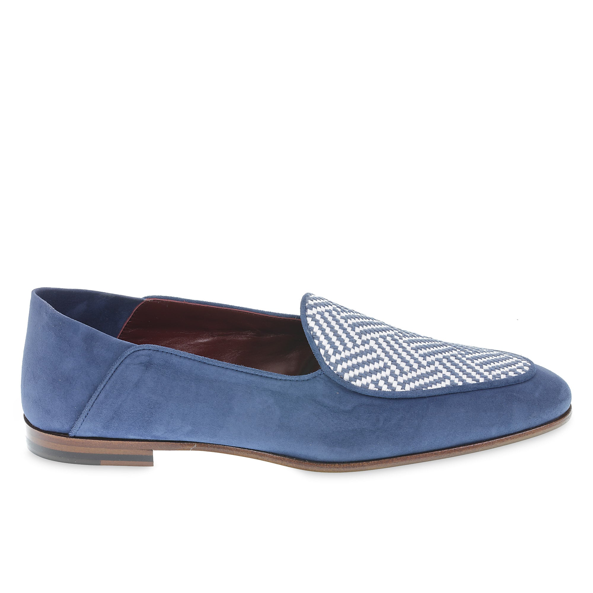 Mocassin belge en daim bleu clair et tissu tissé – faits main