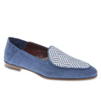 Mocassin belge en daim bleu clair et tissu tissé – faits main