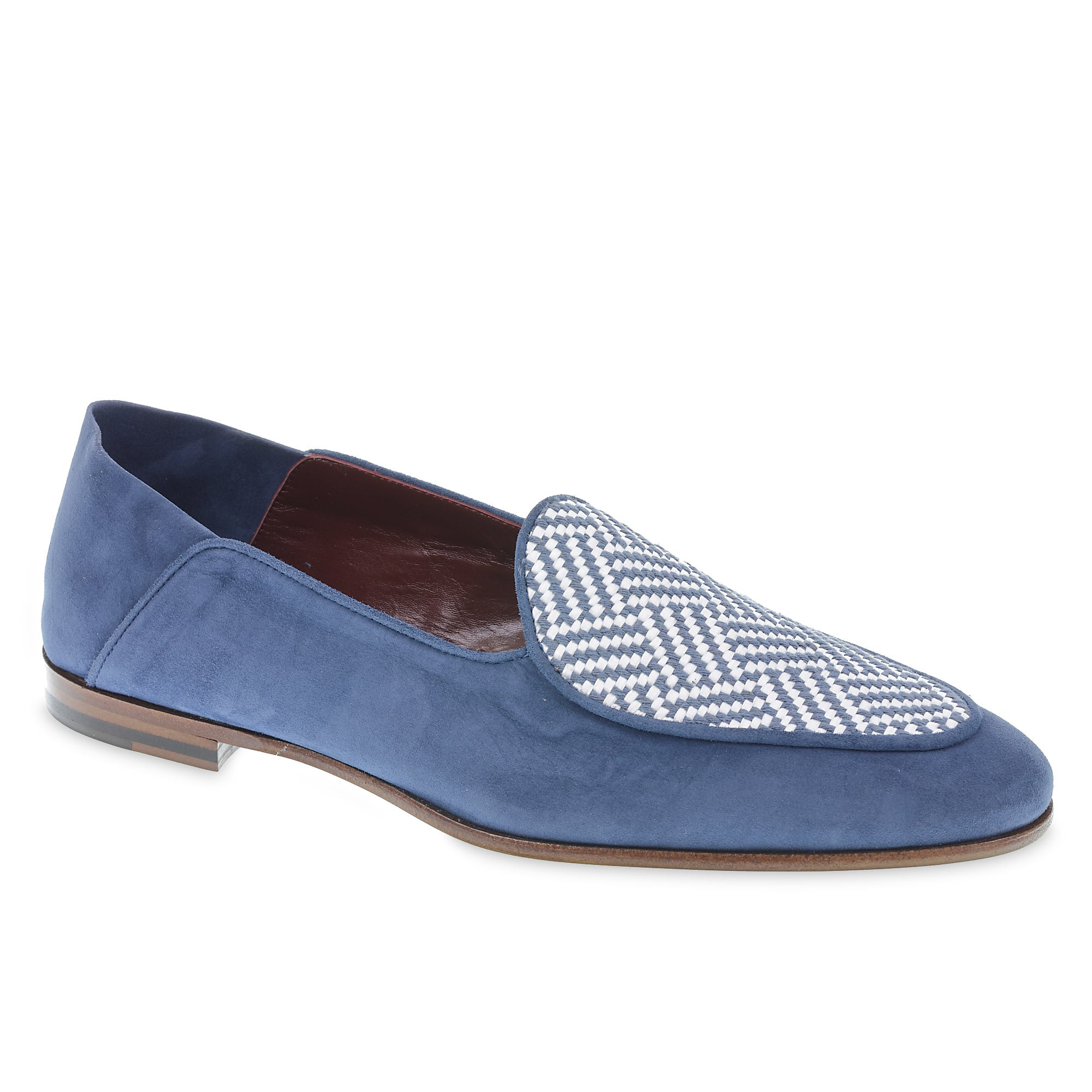 Mocassin belge en daim bleu clair et tissu tissé – faits main