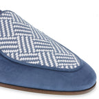Mocassin belge en daim bleu clair et tissu tissé – faits main