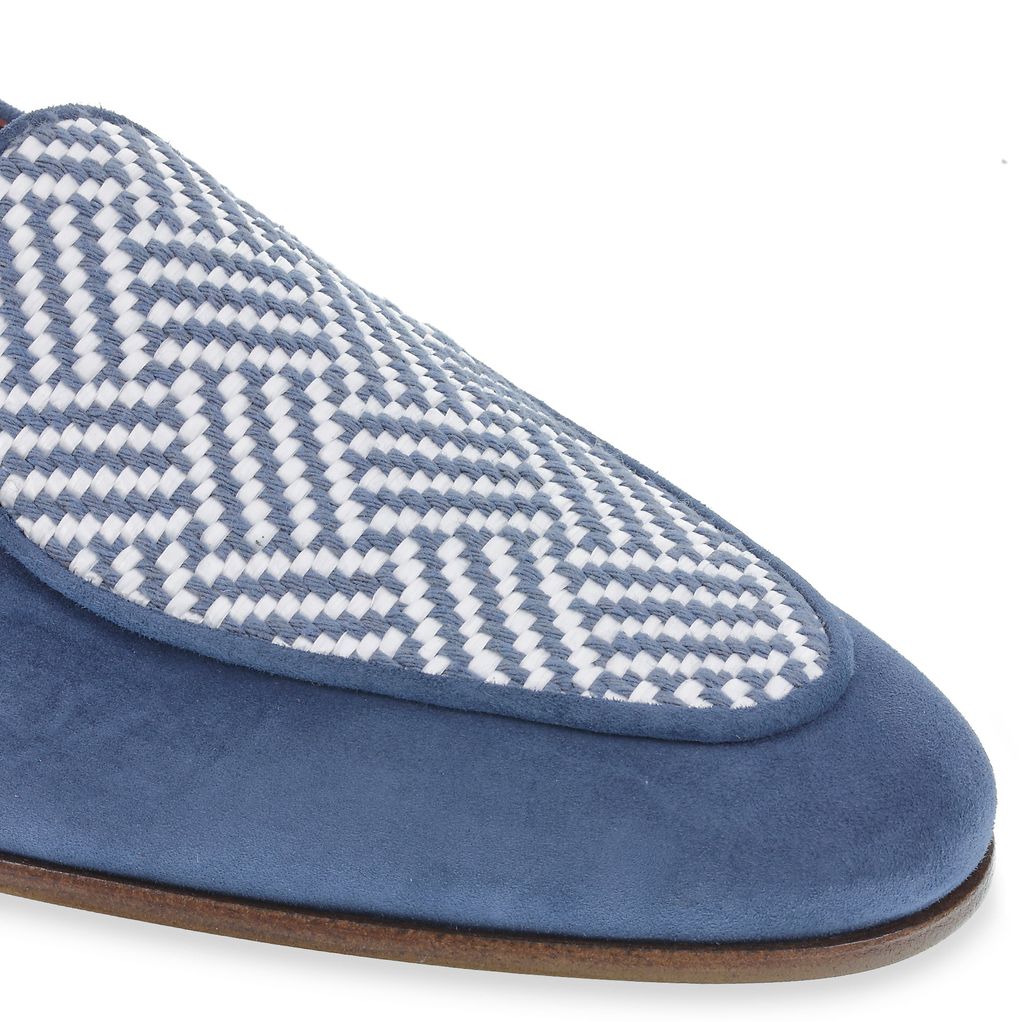 Mocassin belge en daim bleu clair et tissu tissé – faits main