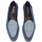 Mocassin belge en daim bleu clair et tissu tissé – faits main