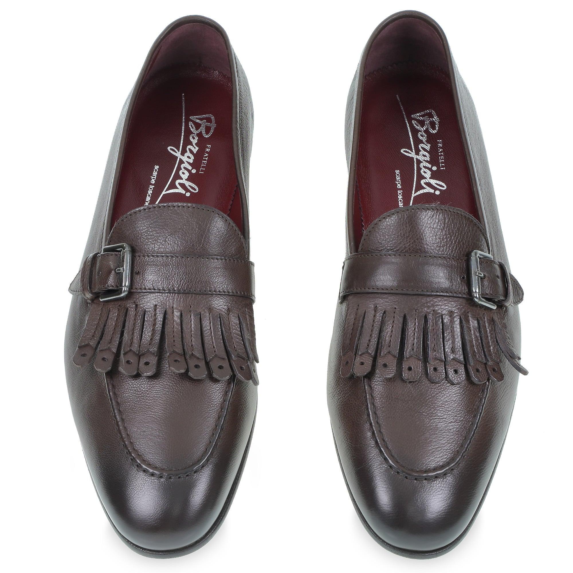 Fringe loafers in soft dark brown leather by Fratelli Borgioli – handcrafted