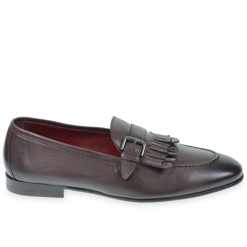 Fringe loafers in soft dark brown leather by Fratelli Borgioli – handcrafted