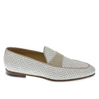 Penny loafer in white and beige suede and woven fabric – made by hand