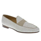 Penny loafer in white and beige suede and woven fabric – made by hand