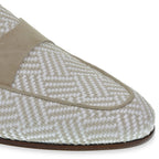 Penny loafer in white and beige suede and woven fabric – made by hand