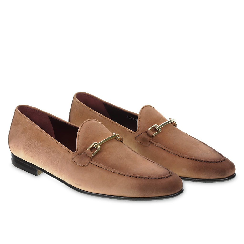 Moccasin in nubuck leather with golden metal loop – handmade