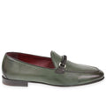 Green leather men's moccasin with braided loop – handcrafted
