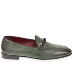 Green leather men's moccasin with braided loop – handcrafted