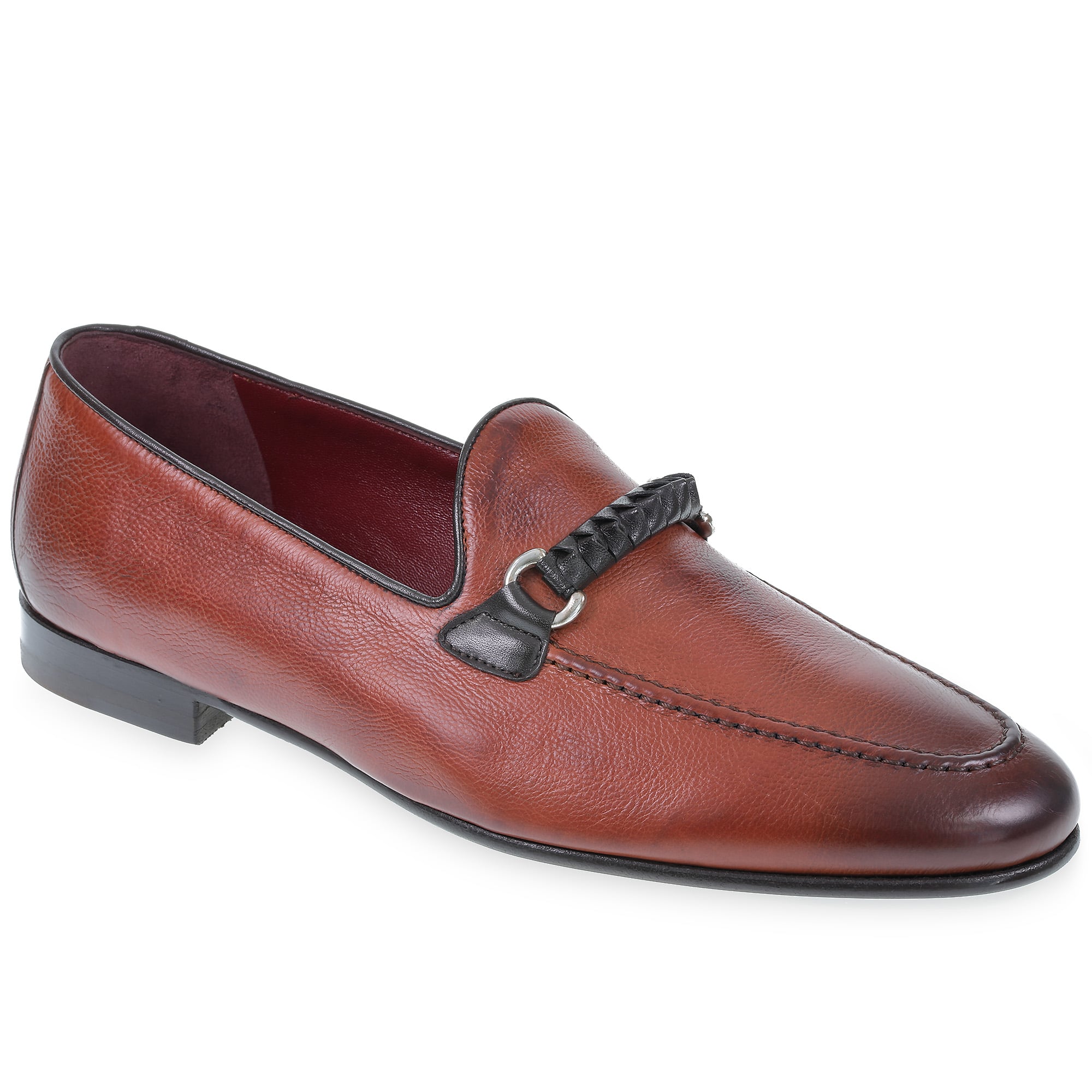 Men's loafer in brick-colored leather with braided loop – handcrafted