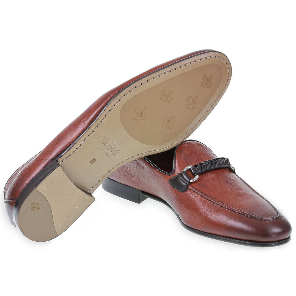 Men's loafer in brick-colored leather with braided loop – handcrafted