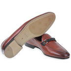 Men's loafer in brick-colored leather with braided loop – handcrafted
