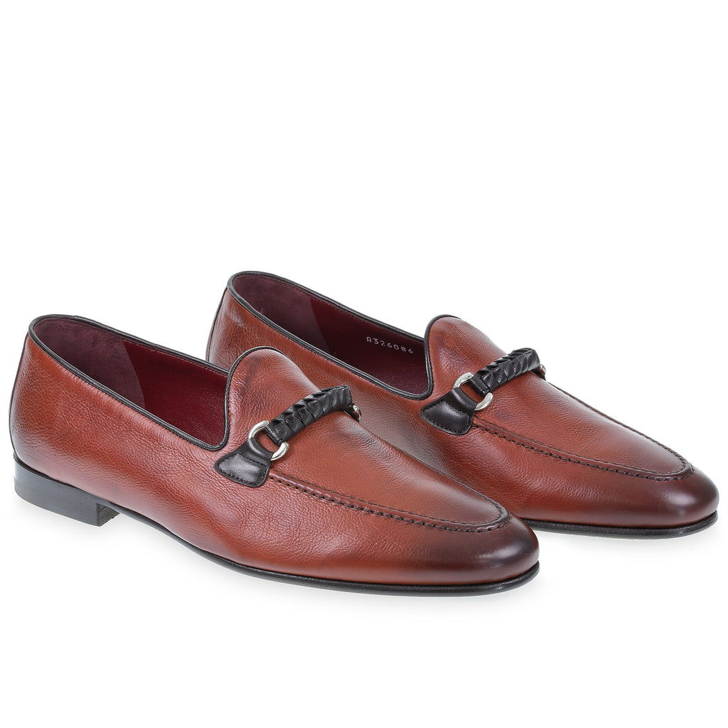 Men's loafer in brick-colored leather with braided loop – handcrafted