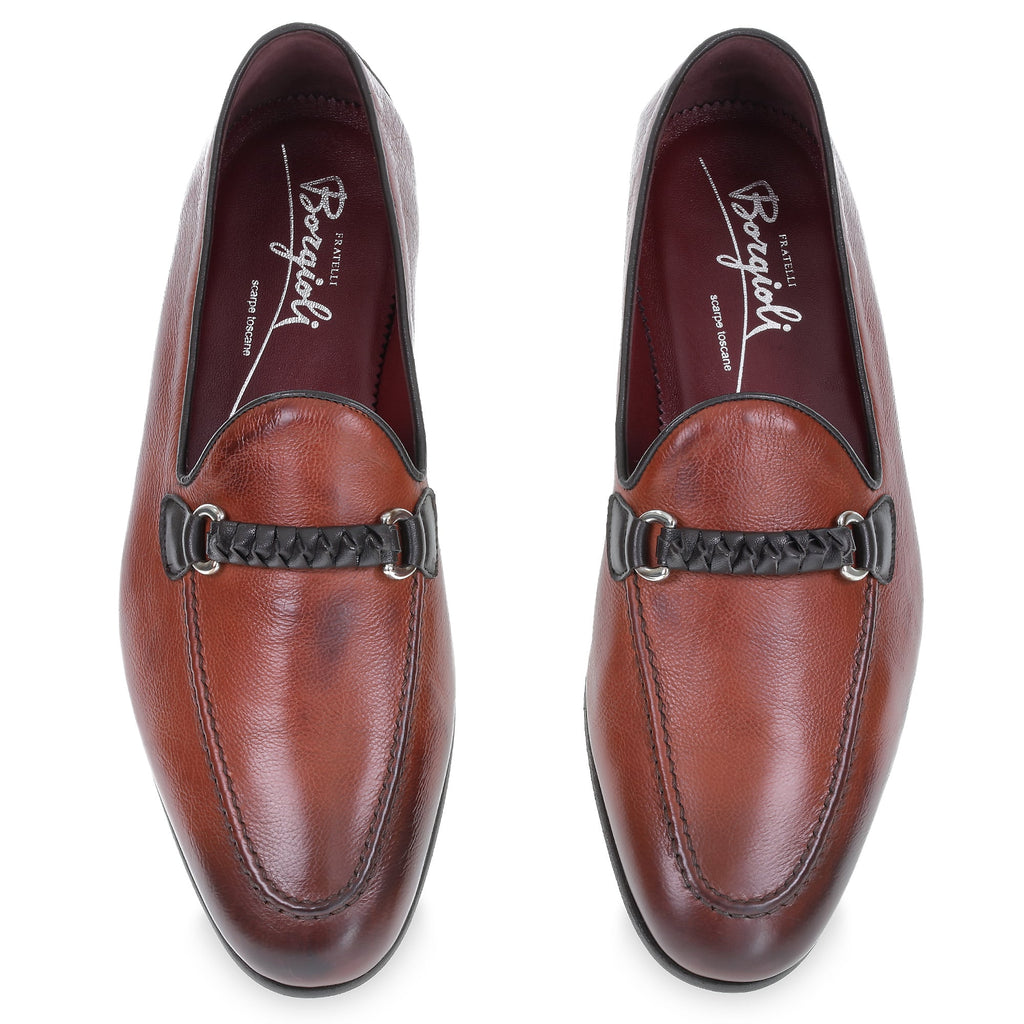 Men's loafer in brick-colored leather with braided loop – handcrafted
