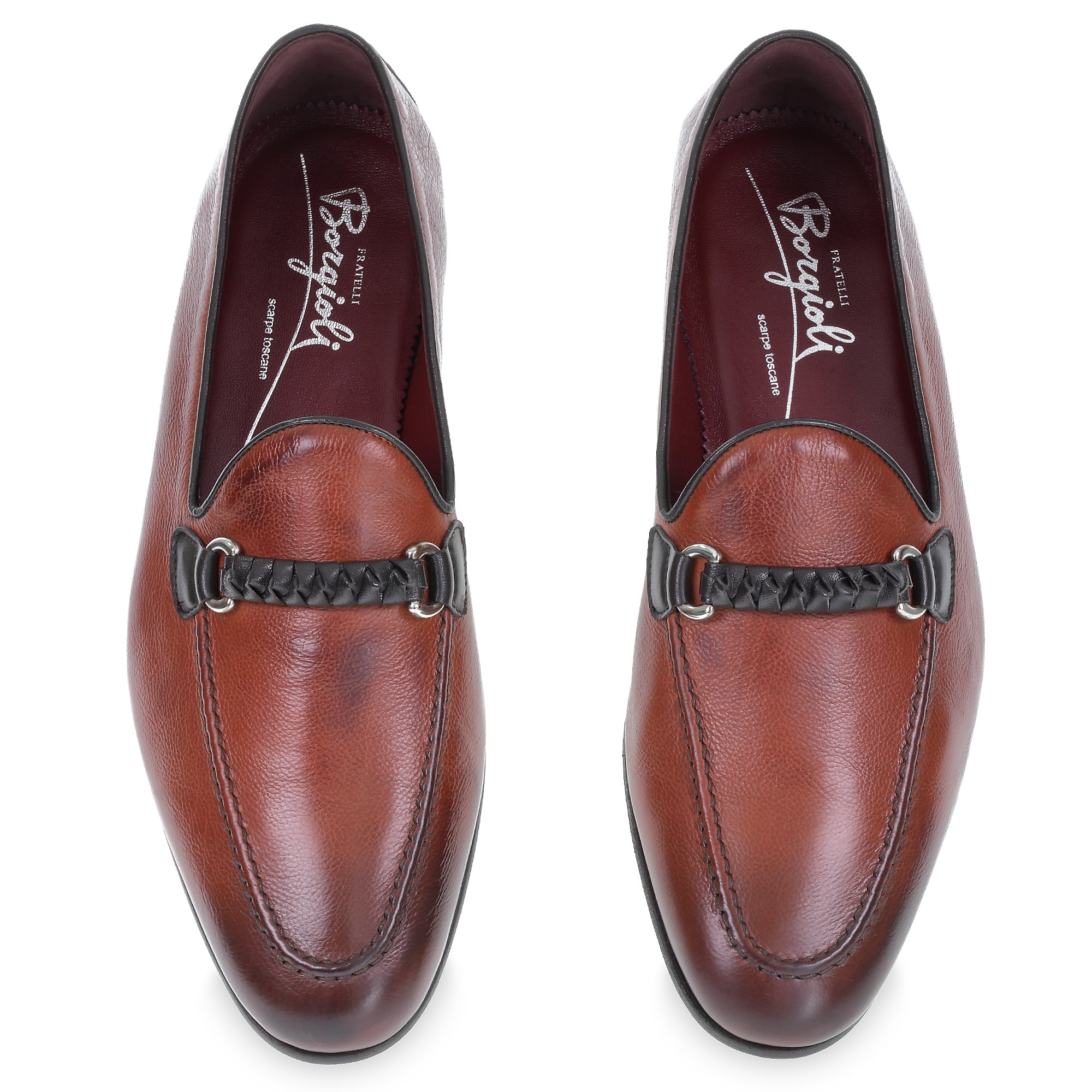 Men's loafer in brick-colored leather with braided loop – handcrafted