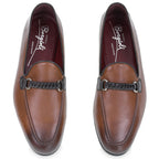 Men's loafers in brown leather with hand woven bit
