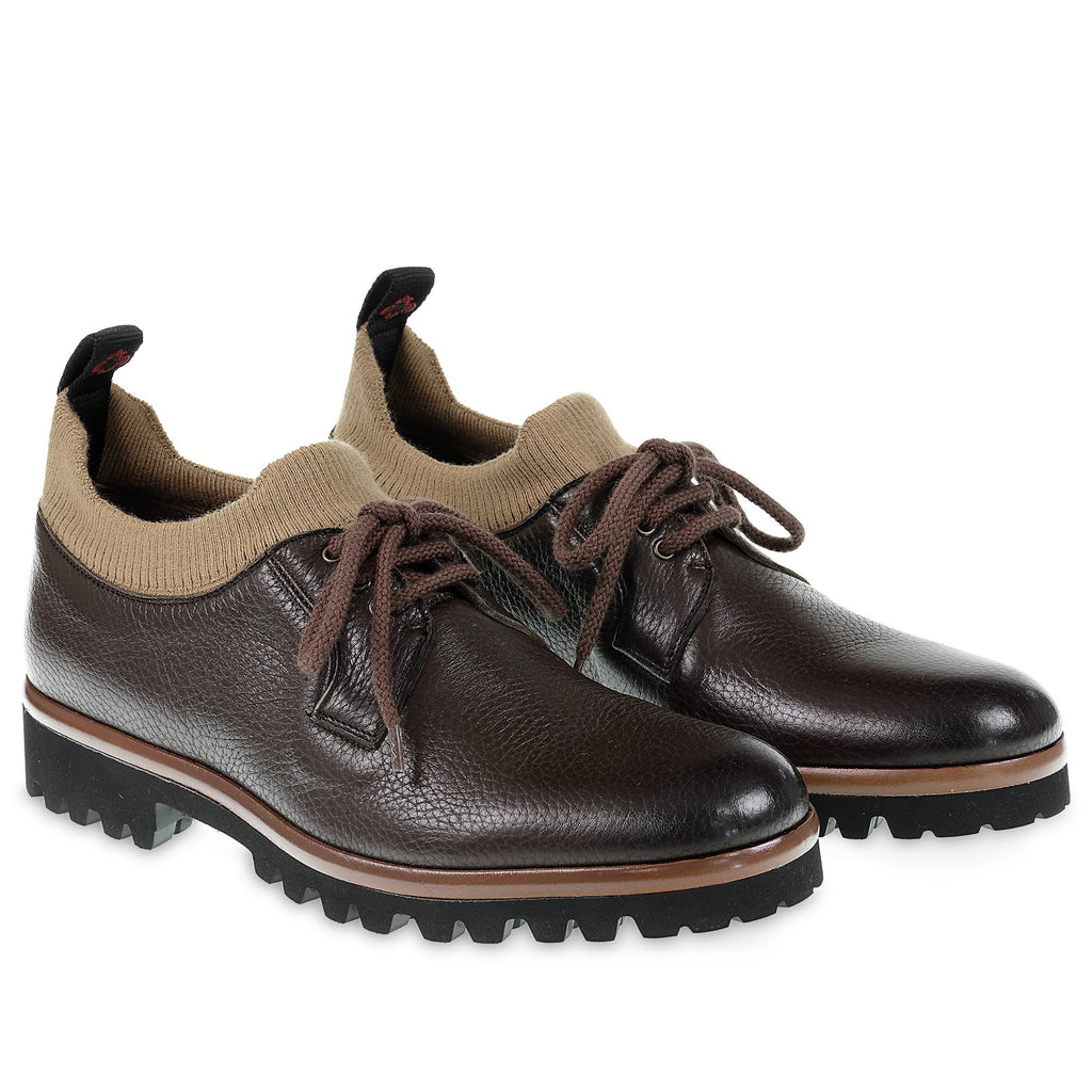 Derbies in dark brown deer leather and cashmere - Fratelli Borgioli - Italian Craftsmanship (handmade)