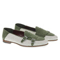 Double buckle moccasin in green suede and woven fabric - Fratelli Borgioli – handcrafted
