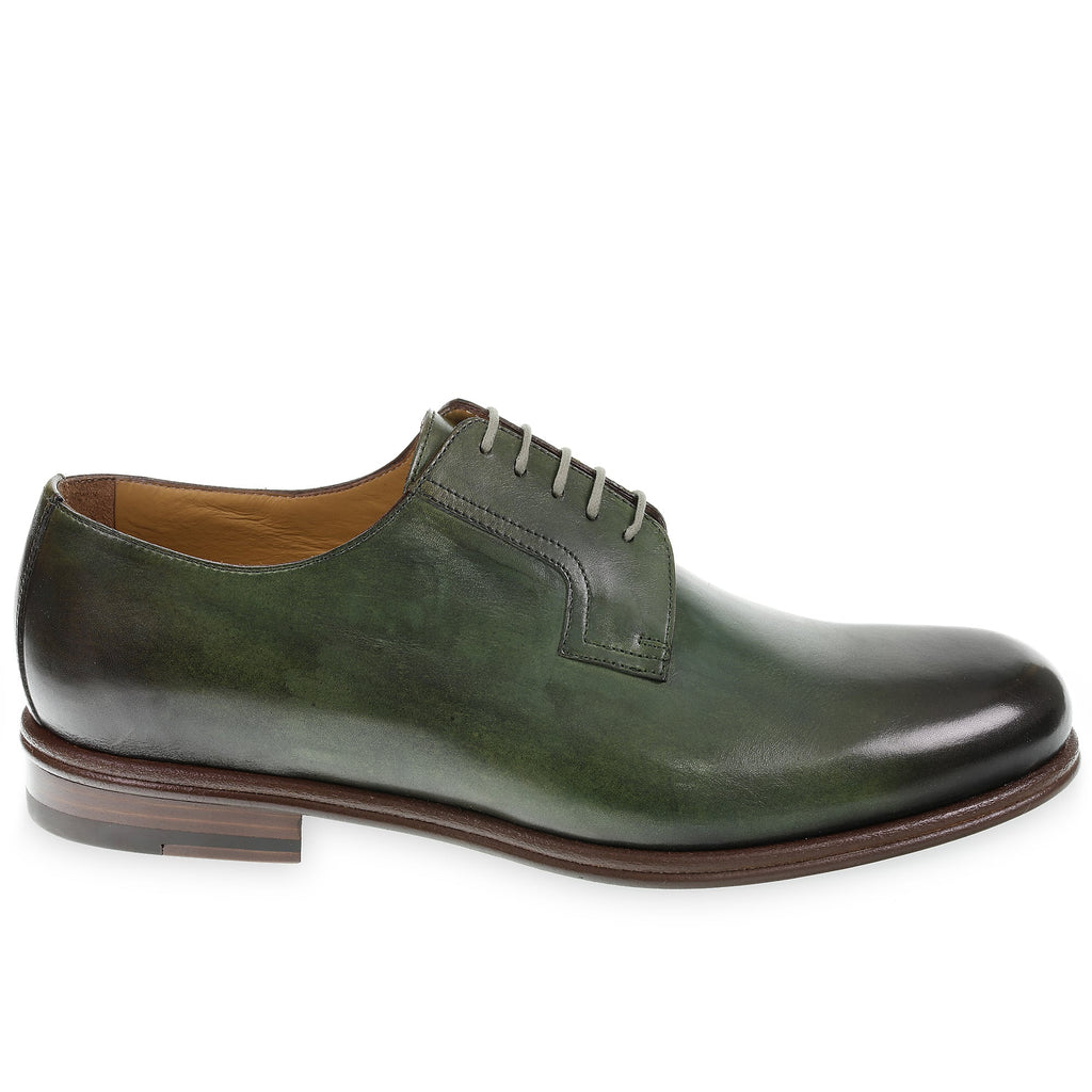 Smooth derby in hand-dyed green cowhide leather - Fratelli Borgioli - Italian craftsmanship