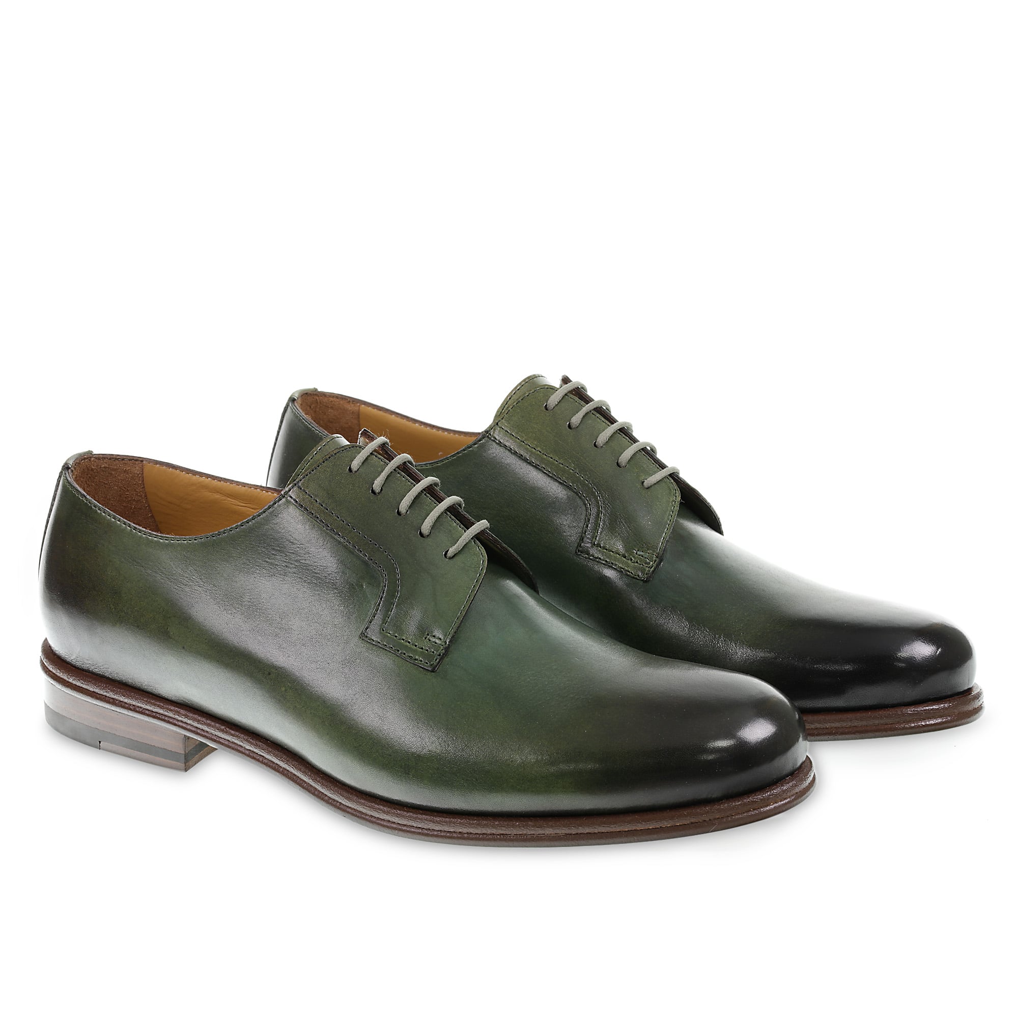 Derby lisse en cuir de vachette vert teinté à la main - Fratelli Borgioli - Artisanat italien