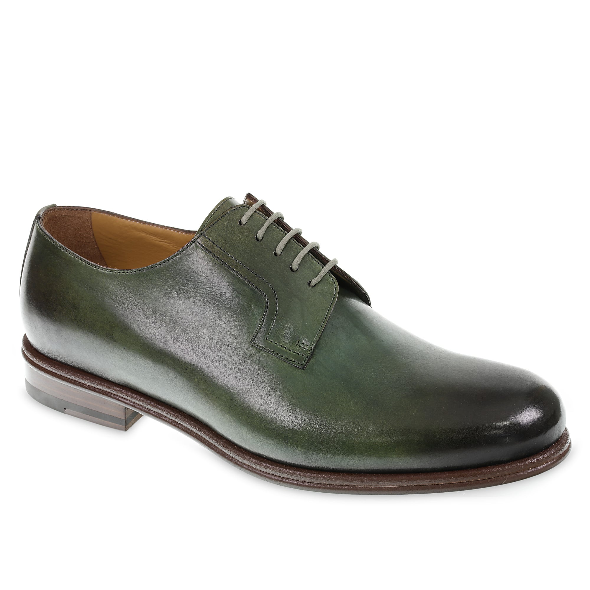 Derby lisse en cuir de vachette vert teinté à la main - Fratelli Borgioli - Artisanat italien