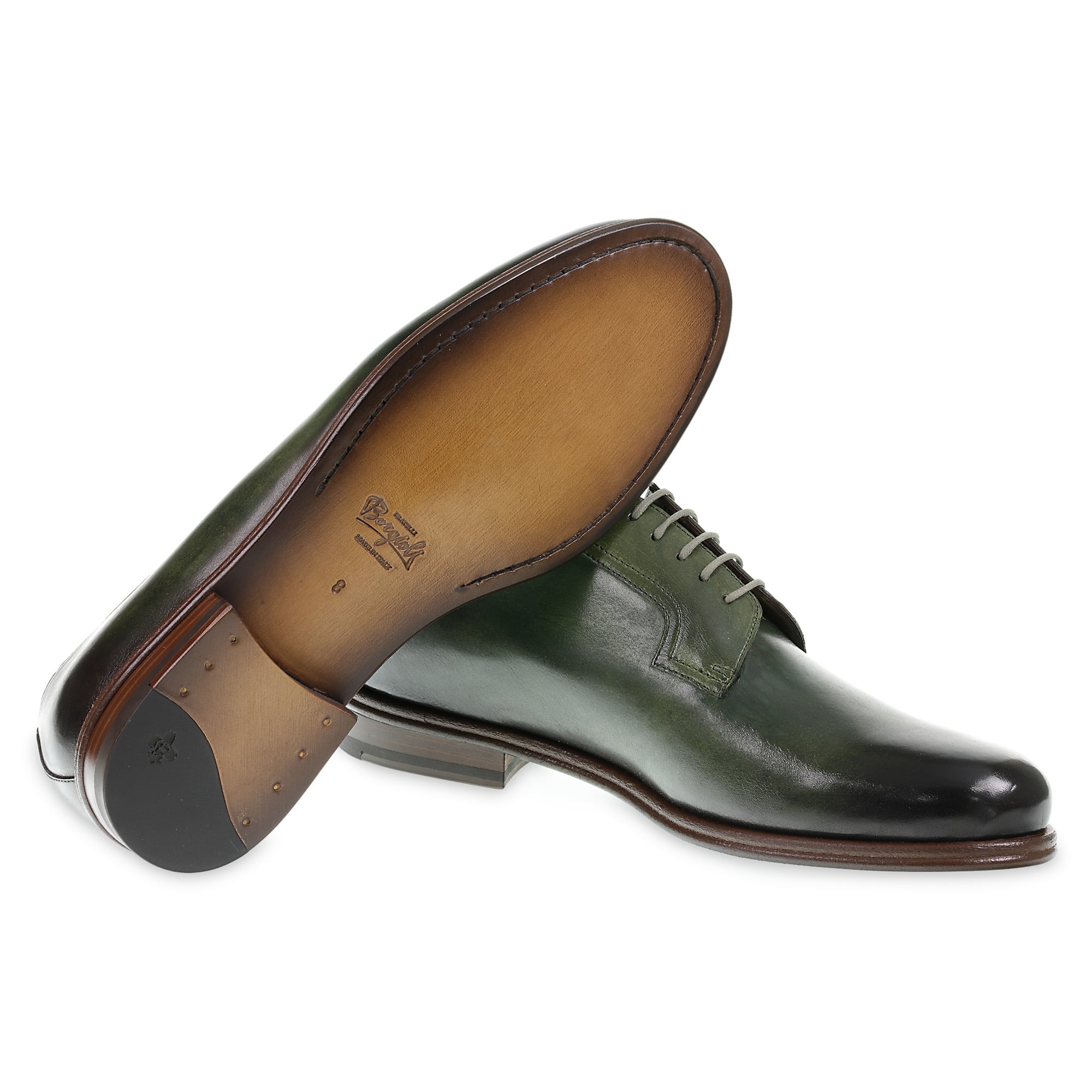 Derby lisse en cuir de vachette vert teinté à la main - Fratelli Borgioli - Artisanat italien