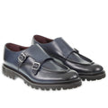 Mocassin double boucle en cuir de veau vieilli bleu par Fratelli Borgioli – artisanales